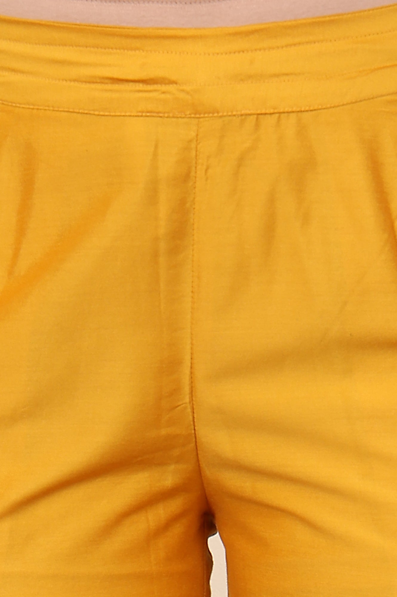 W for Woman Yellow Straight Pants With Embroidered Hemline