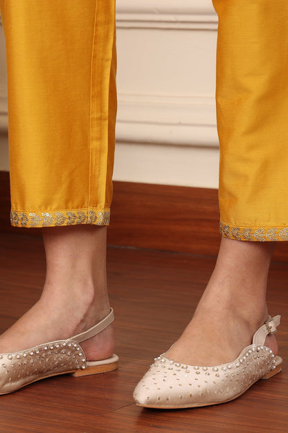 W for Woman Yellow Straight Pants With Embroidered Hemline