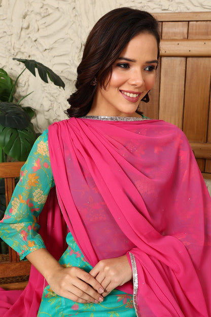 W for Woman Pink Chiffon Golden Mukaish Dupatta With Gota Patti Border
