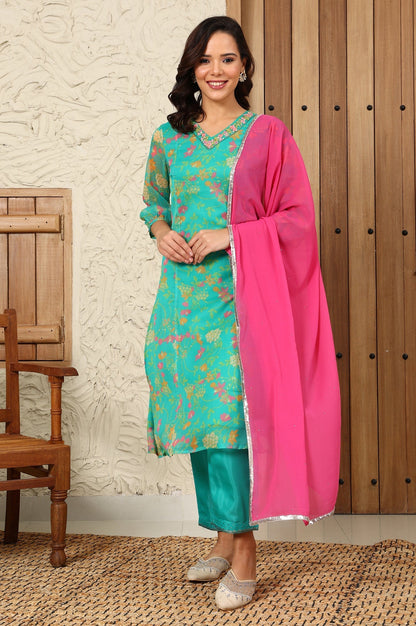 W for Woman Pink Chiffon Golden Mukaish Dupatta With Gota Patti Border