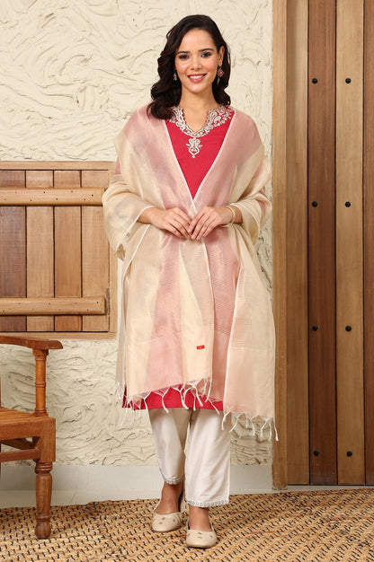 W for Woman Off-White Yarn-Dyed Festive Tissue Fabric Dupatta