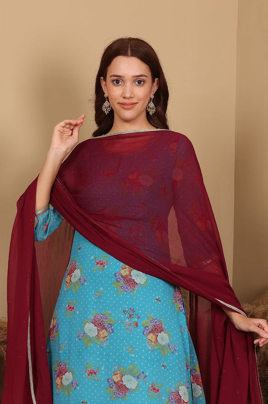 W for Woman Wine Gold Mukaish Chiffon Dupatta With Gota Patti