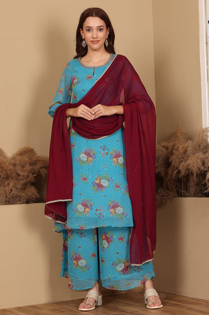 W for Woman Wine Gold Mukaish Chiffon Dupatta With Gota Patti