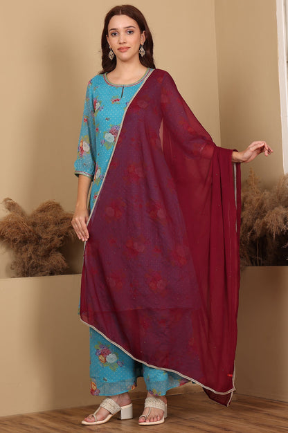 W for Woman Wine Gold Mukaish Chiffon Dupatta With Gota Patti