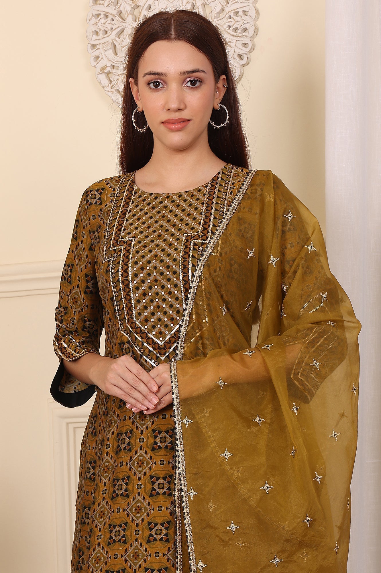 W for Woman Mustard Yellow Dori Embroidered Organza Dupatta
