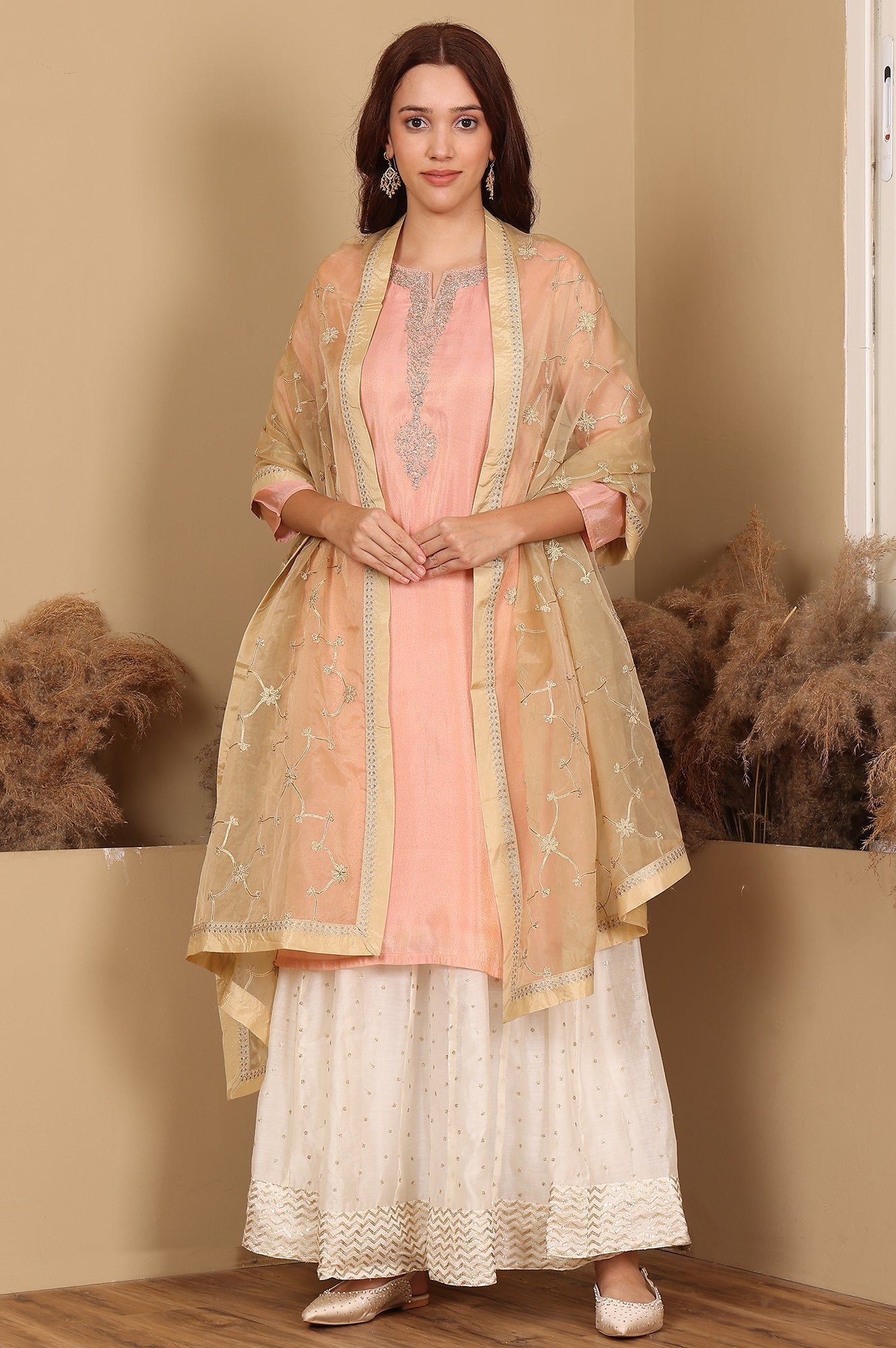 W for Woman Gold Gota Embroidered Organza Dupatta