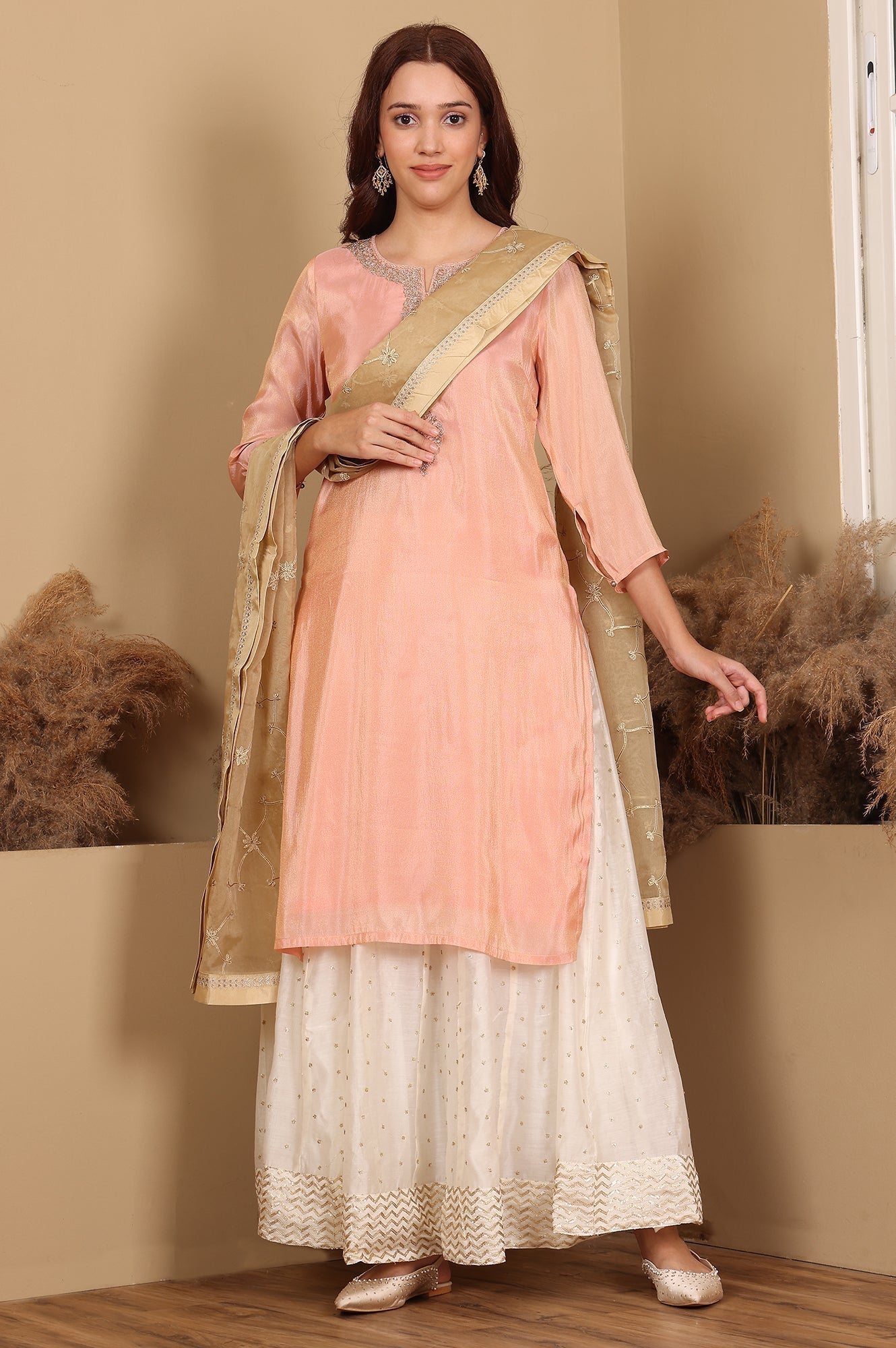 W for Woman Gold Gota Embroidered Organza Dupatta