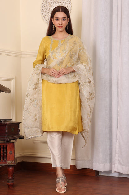 W for Woman White Gota Embroidered Organza Dupatta