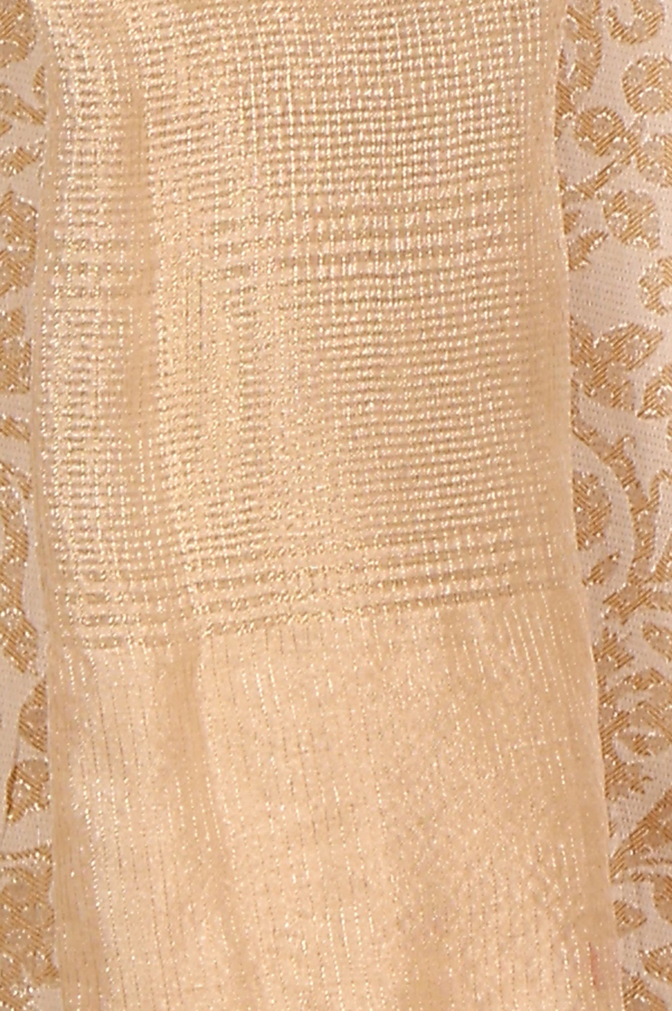 W for Woman Beige Jacquard Sleeveless Embellished Kurta, Pants And Dupatta Set