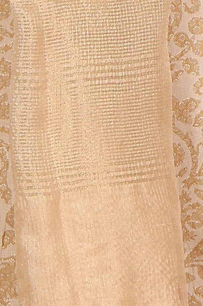 W for Woman Beige Jacquard Sleeveless Embellished Kurta, Pants And Dupatta Set