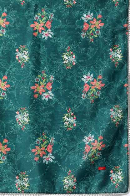 W for Woman Emerald Green Panelled Embroidered Kurta, Pants And Printed Chanderi Dupatta
