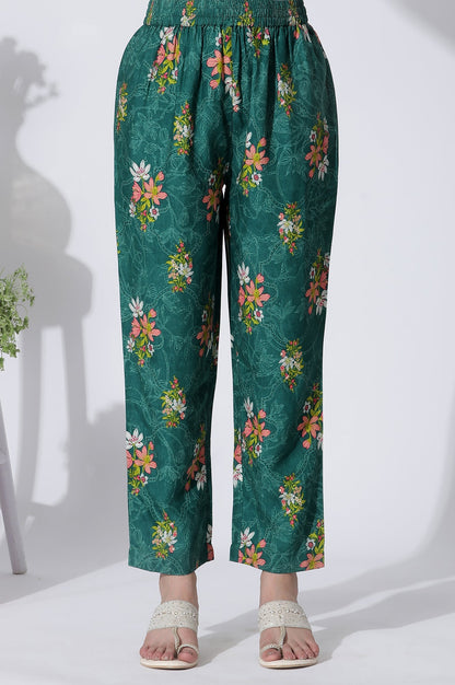 W for Woman Emerald Green Panelled Embroidered Kurta, Pants And Printed Chanderi Dupatta