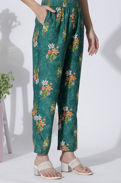 W for Woman Emerald Green Panelled Embroidered Kurta, Pants And Printed Chanderi Dupatta
