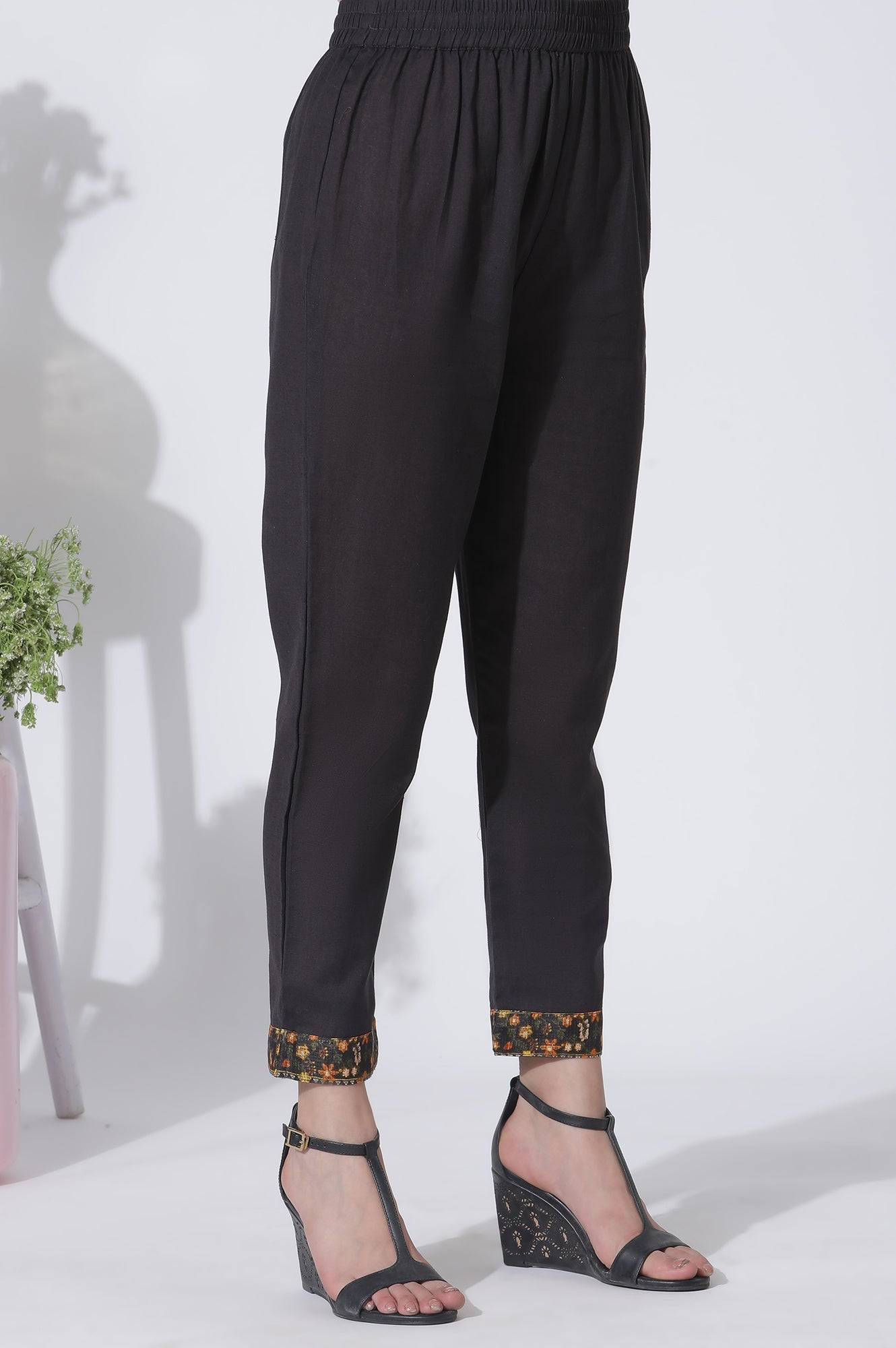 W for Woman Black Floral Printed Flared Kota Kurta, Pants And Dupatta Set