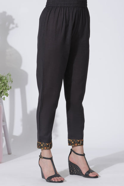 W for Woman Black Floral Printed Flared Kota Kurta, Pants And Dupatta Set