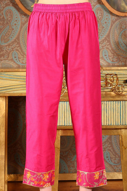W for Woman Magenta Pink Floral Printed Kalidar Flared Chanderi Kurta & Pants Set With Dupatta