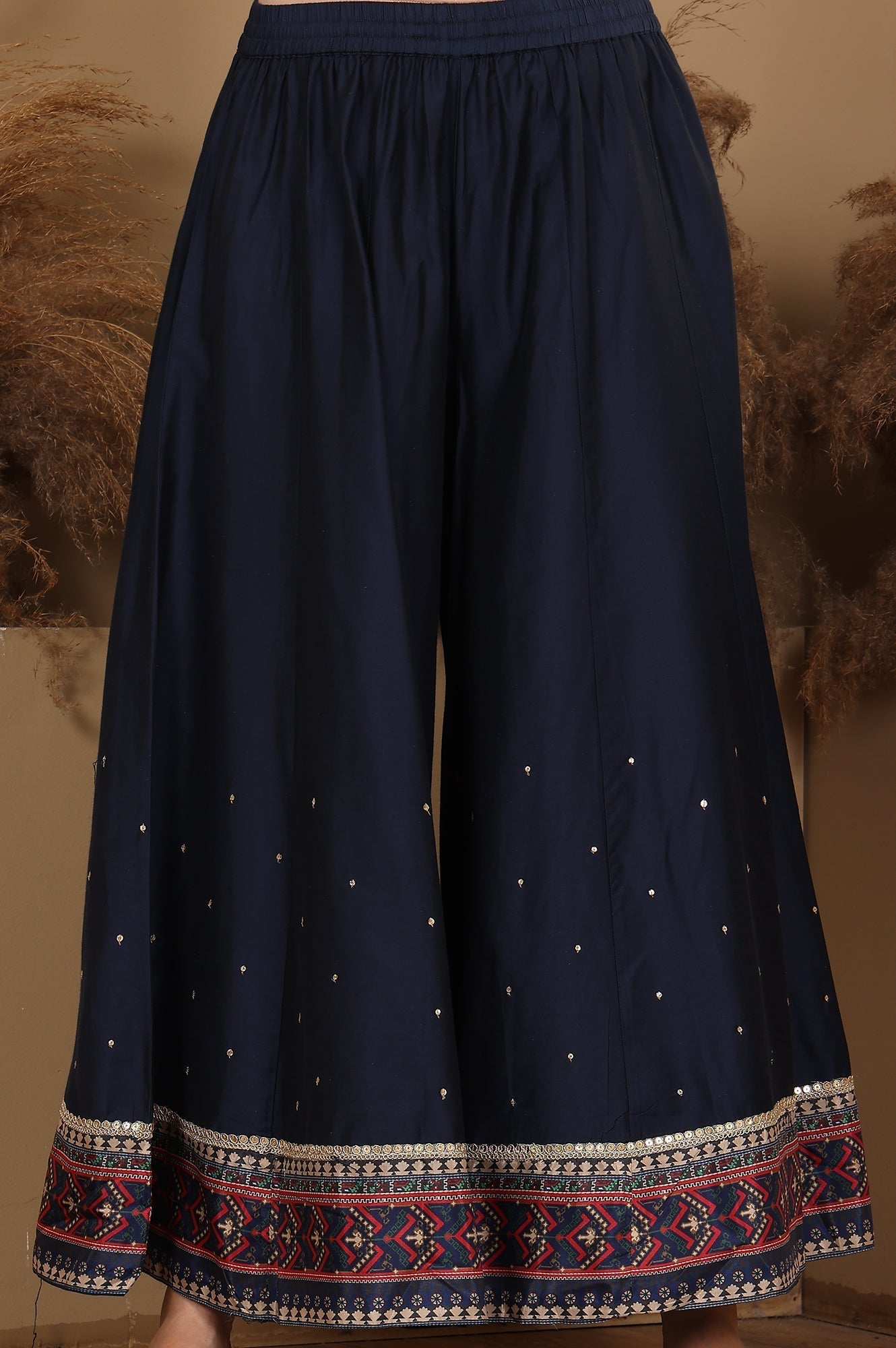 W for Woman Multi-Coloured Printed Sequined Kota Kurta, Flared Culottes And Dupatta Set