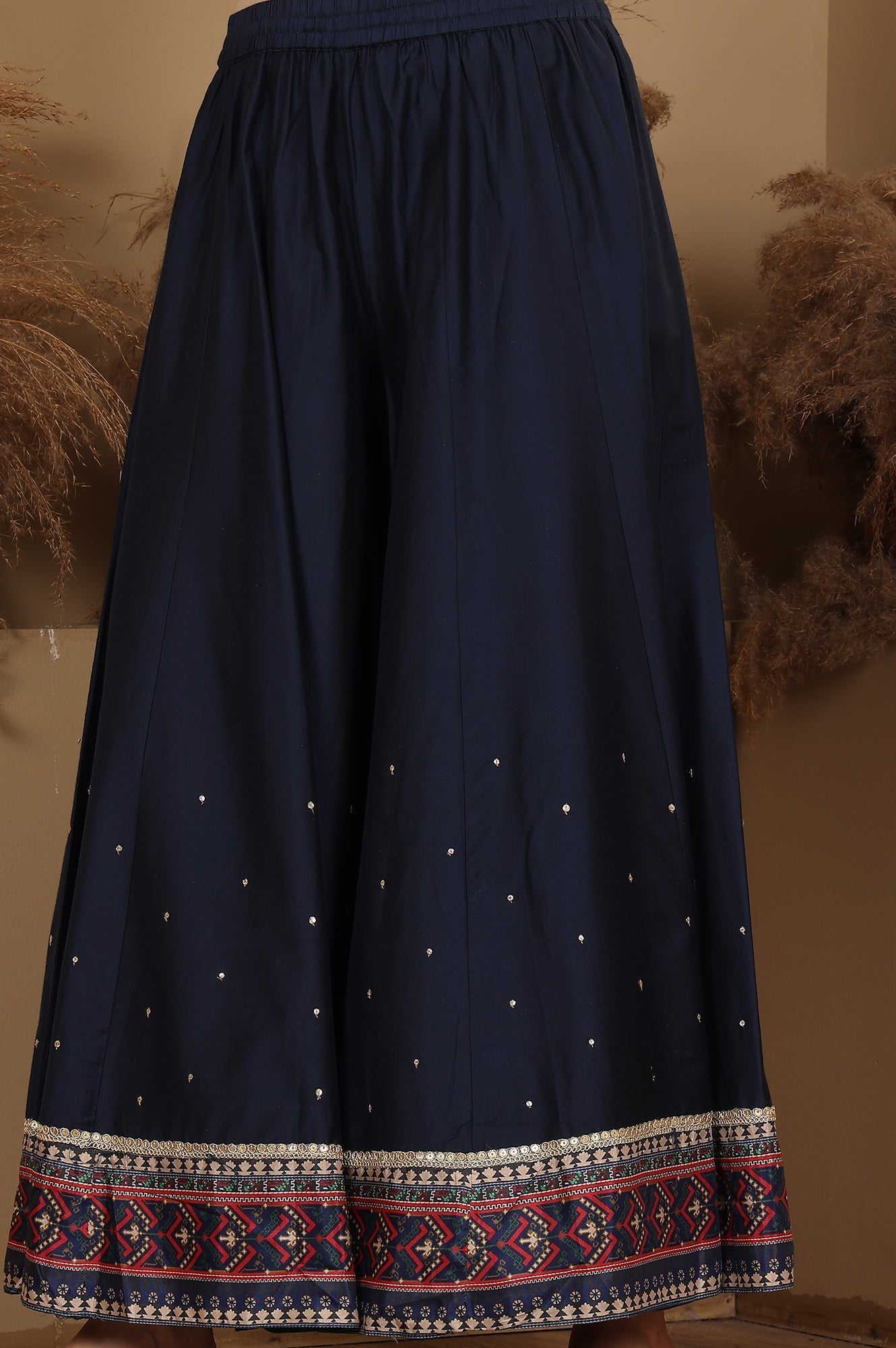W for Woman Multi-Coloured Printed Sequined Kota Kurta, Flared Culottes And Dupatta Set