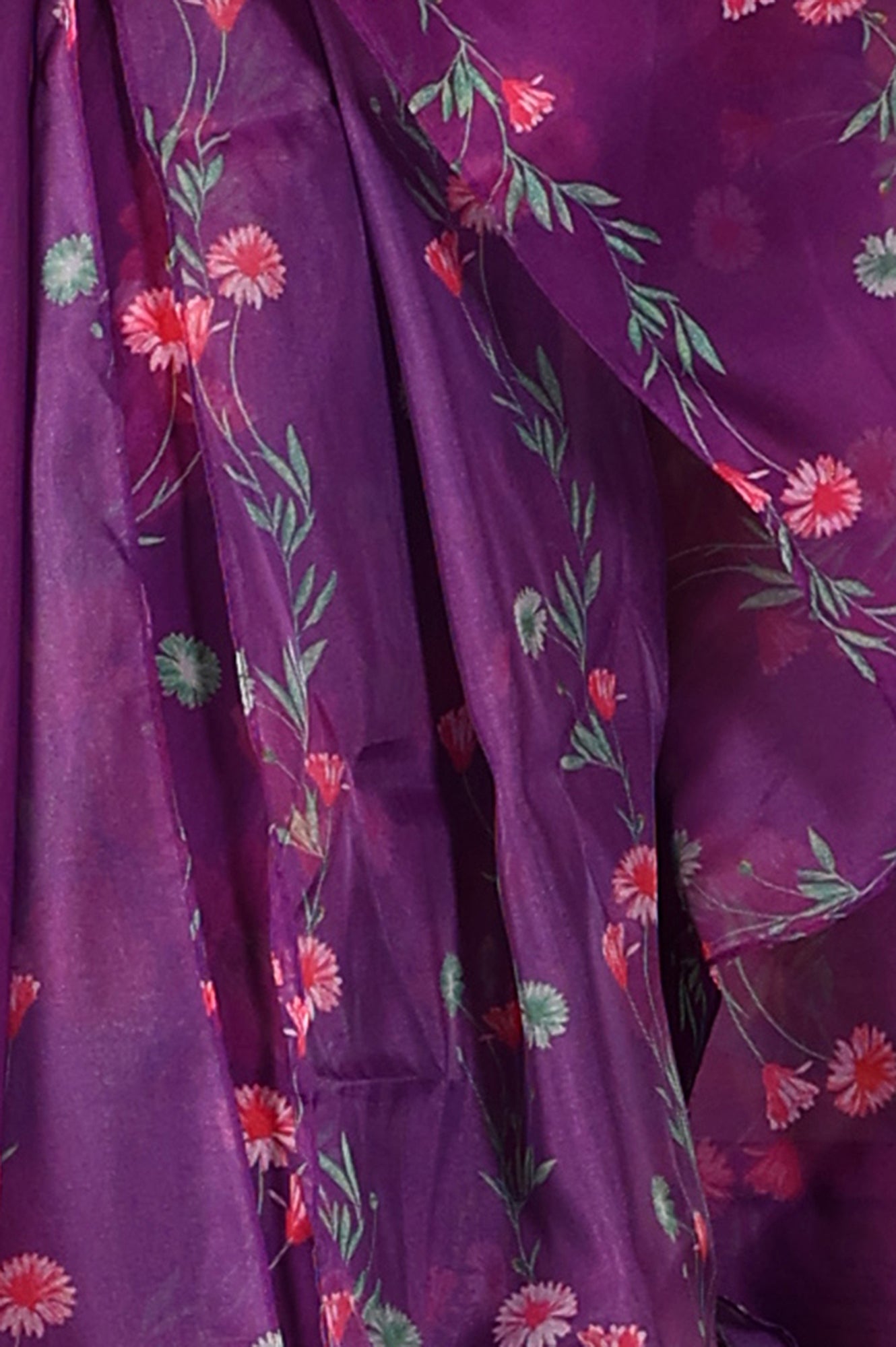 W for Woman Purple Floral Printed Sequined Circular Flared Kurta, Pants And Dupatta Set