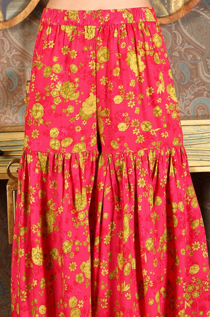 W for Woman Pink Floral Printed Sleeveless Short Kurta, Sharara And Dupatta Set