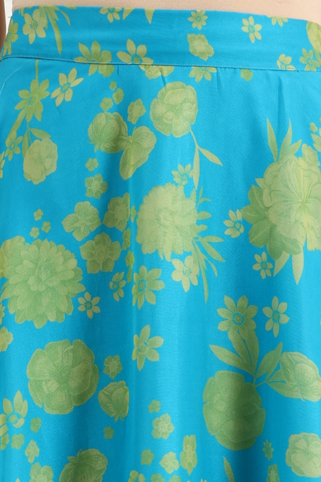 W for Woman Capri Blue Breezy Floral Printed Sequined Sleeveless Crop Top, Flared Skirt Set With Dupatta Set