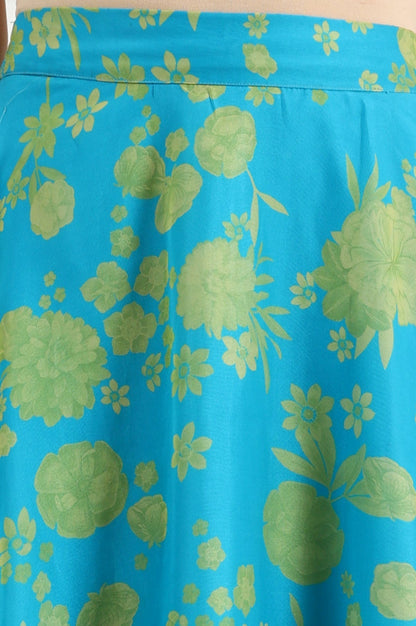W for Woman Capri Blue Breezy Floral Printed Sequined Sleeveless Crop Top, Flared Skirt Set With Dupatta Set