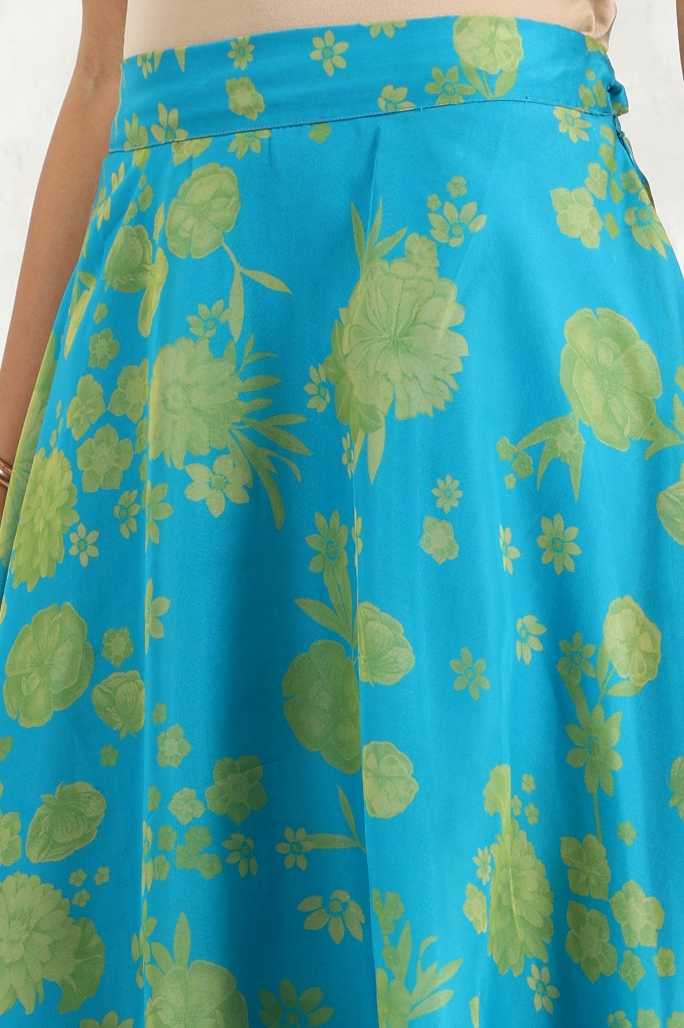 W for Woman Capri Blue Breezy Floral Printed Sequined Sleeveless Crop Top, Flared Skirt Set With Dupatta Set