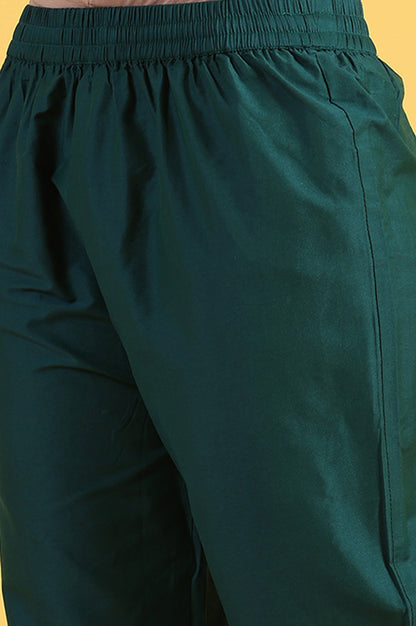 W for Woman Green Solid SequinsFlared Kurta & Straight pant with Dupatta Set