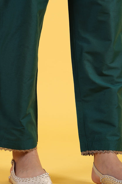 W for Woman Green Solid SequinsFlared Kurta & Straight pant with Dupatta Set
