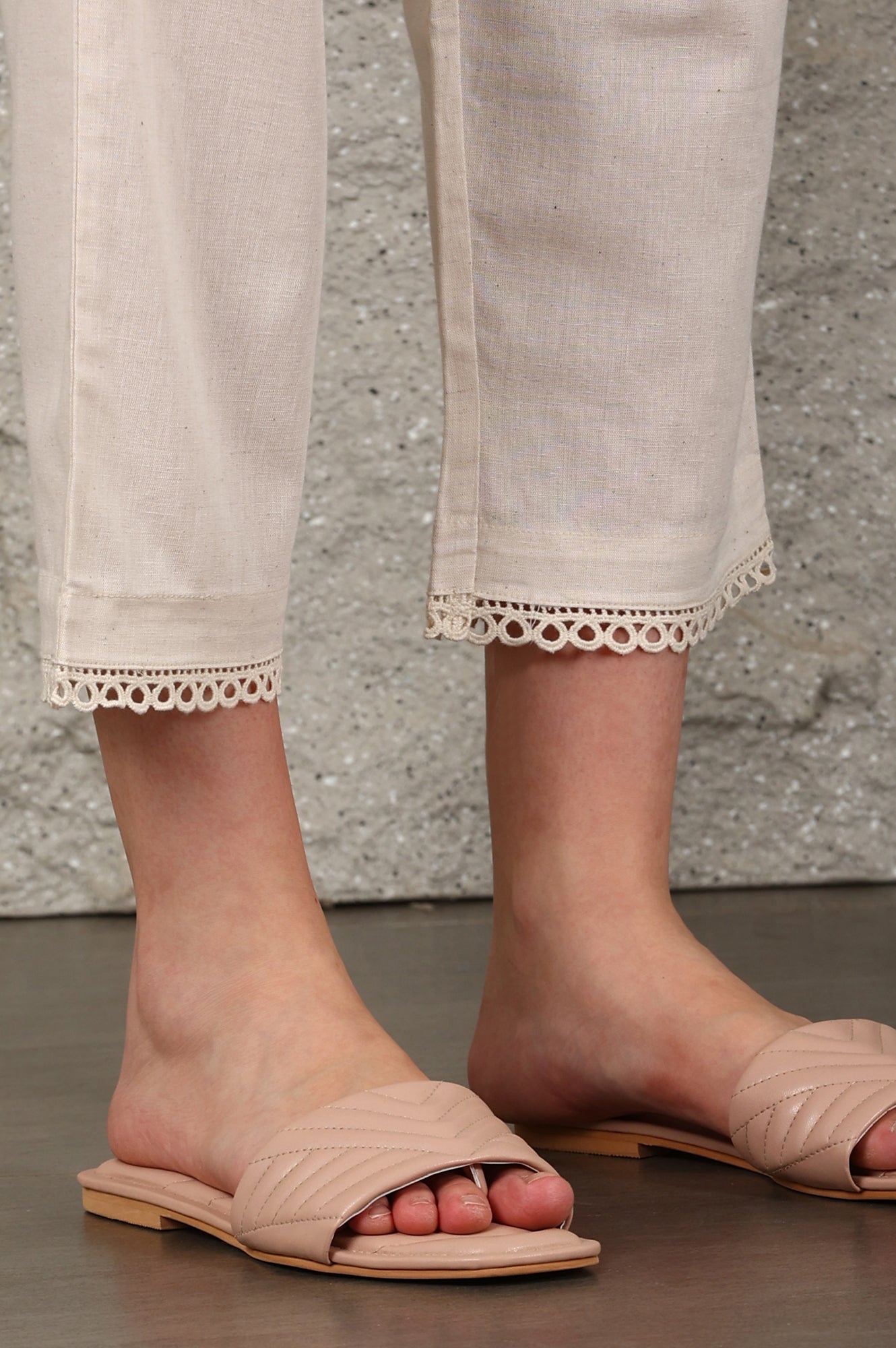 W for Woman Light Beige Thread Embroidered Linen Rayon Crepe Straight Kurta And Pants Set