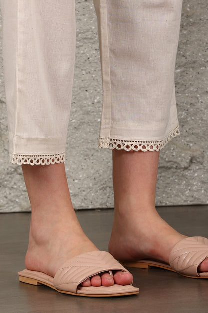 W for Woman Light Beige Thread Embroidered Linen Rayon Crepe Straight Kurta And Pants Set