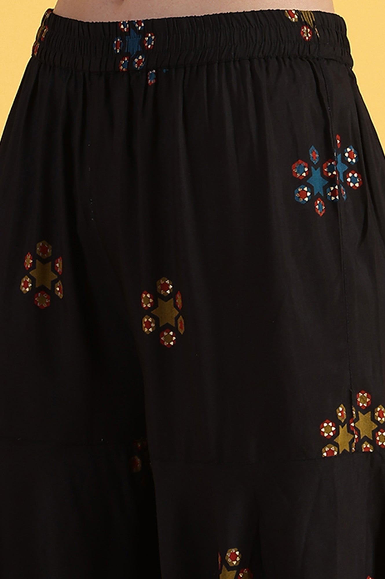 W for Woman Black Printed Metallic Embroidery Straight Kurta & Sharara with Dupatta Set