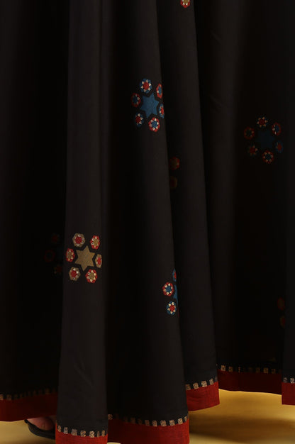 W for Woman Black Printed Metallic Embroidery Straight Kurta & Sharara with Dupatta Set