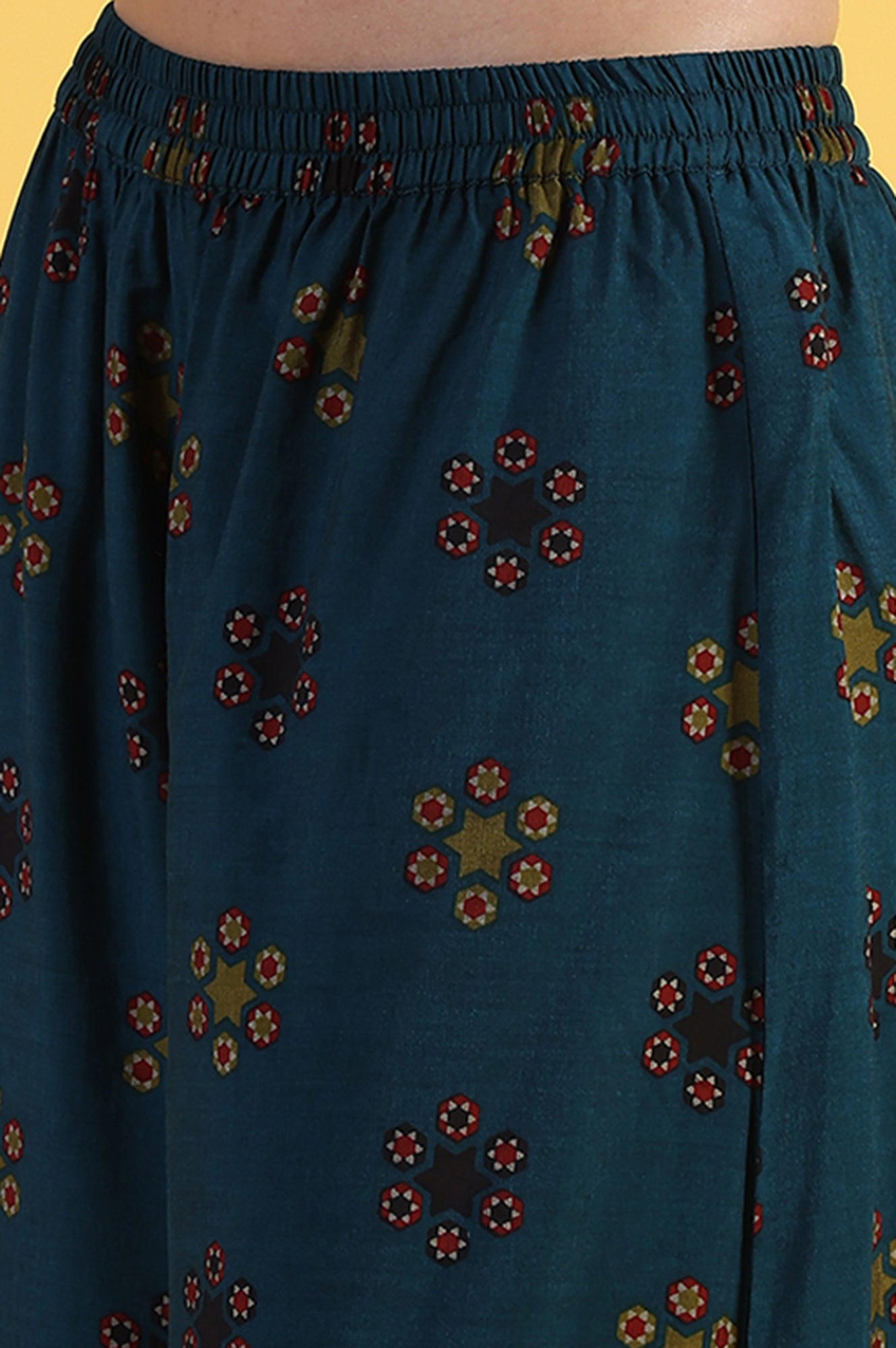 W for Woman Blue Printed Sequins Flared Kurta & Flared Pants with Dupatta Set