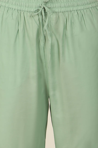W for Woman Green Metallic Embroidered Straight Organza Festive Kurta, Pant and Dupatta Set