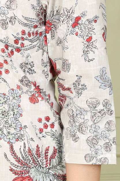 W for Woman White Floral Printed Pure Cotton Straight Kurta And Pants Set