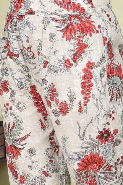 W for Woman White Floral Printed Pure Cotton Straight Kurta And Pants Set