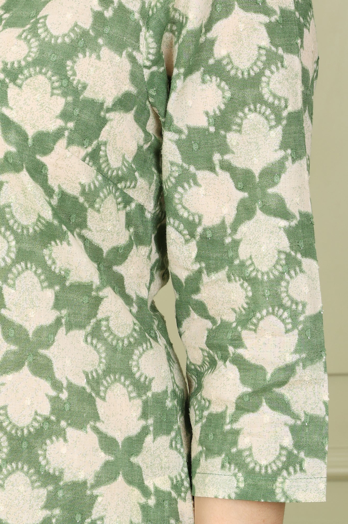 W for Woman Olive Green Floral Printed Cotton Blend Straight Kurta And Pants Co-Ord Set