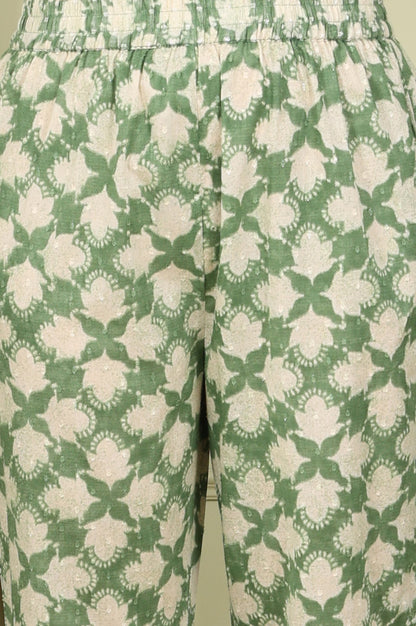 W for Woman Olive Green Floral Printed Cotton Blend Straight Kurta And Pants Co-Ord Set