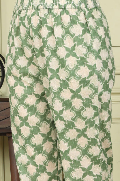 W for Woman Olive Green Floral Printed Cotton Blend Straight Kurta And Pants Co-Ord Set