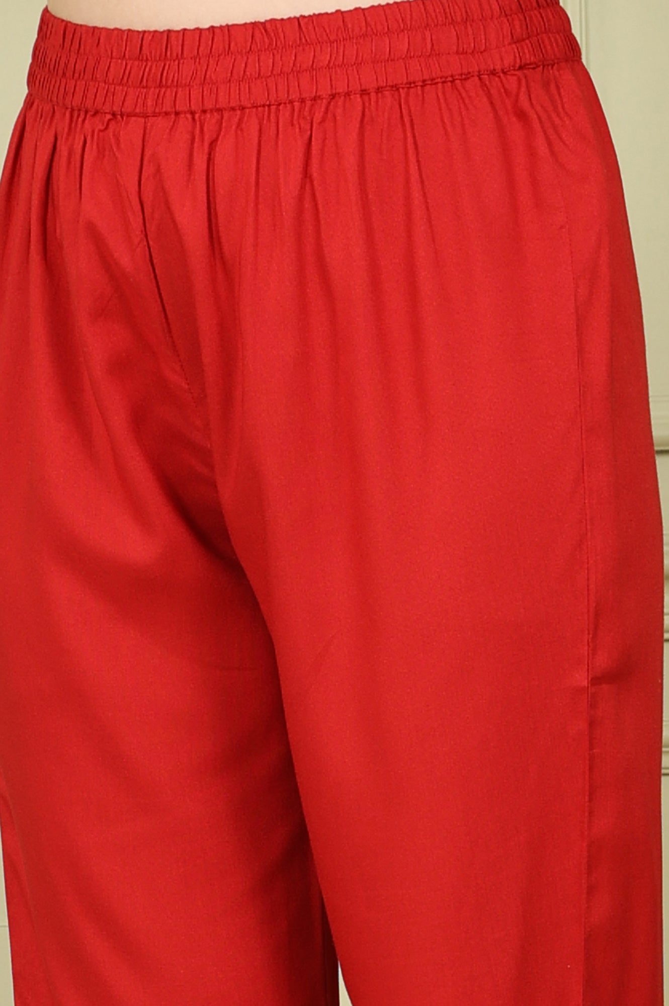 W for Woman Red Floral Printed Flared Anarkali Kurta, Straight Pants And Dupatta Set