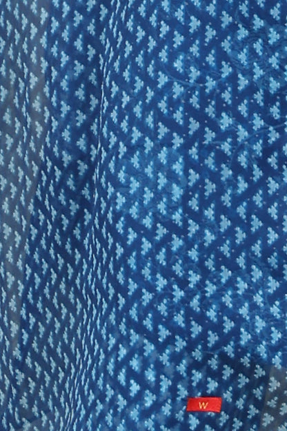 W for Woman Ink Blue V-Neck Rayon Flax Straight Kurta, Printed Straight Pants Set With Dupatta