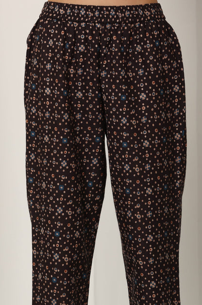 W for Woman Black Floral Printed Pure Cotton Kurta And Pants Co-Ord Set