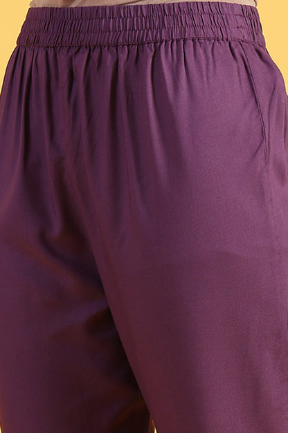 W for Woman Purple Printed Flarred A-Line Kurta & Straight pant with Dupatta Set