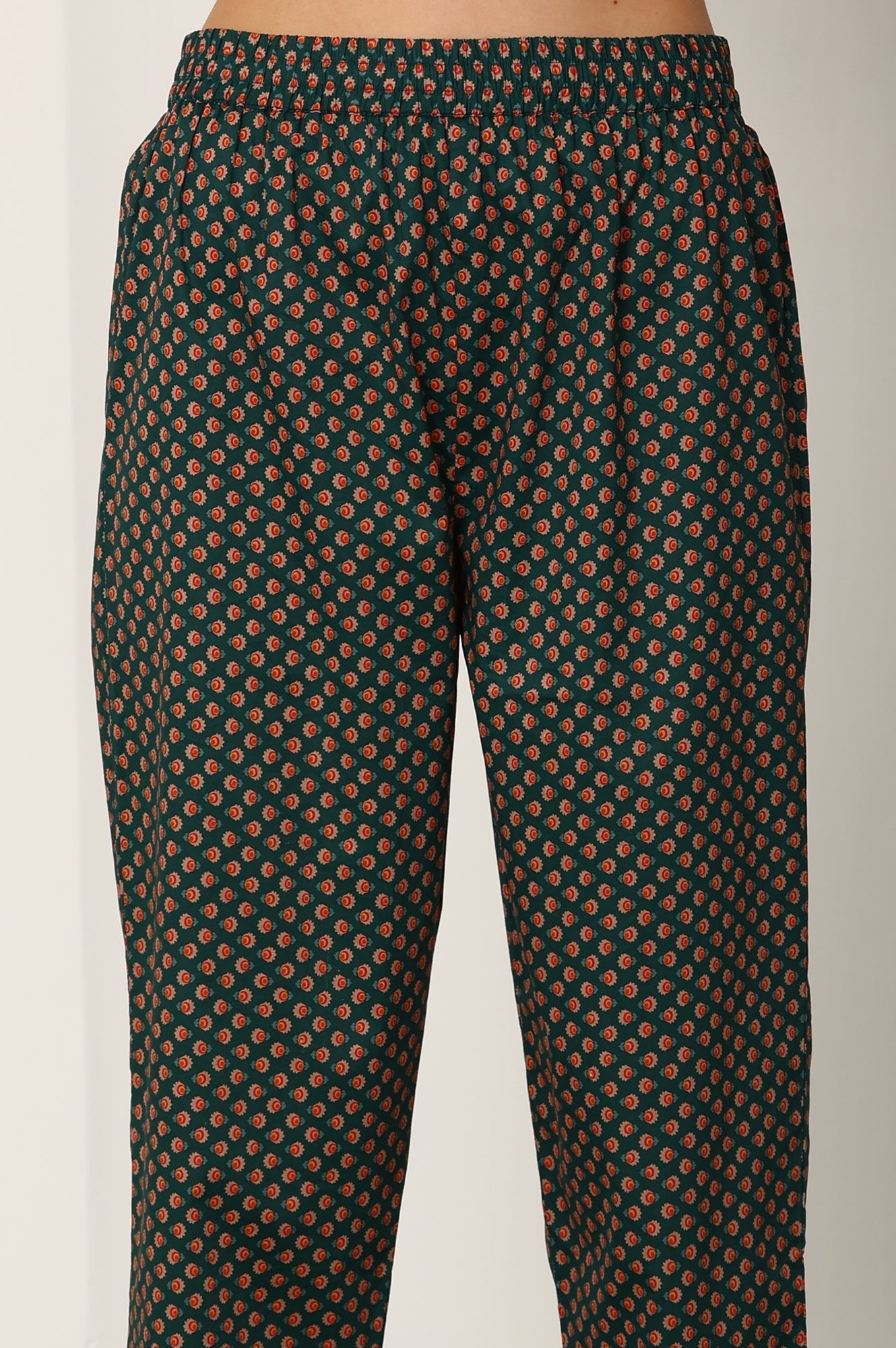 W for Woman Bottle Green Floral Printed Pure Cotton Kurta, Pants And Dupatta Set