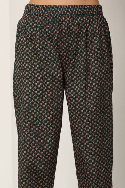 W for Woman Bottle Green Floral Printed Pure Cotton Kurta, Pants And Dupatta Set
