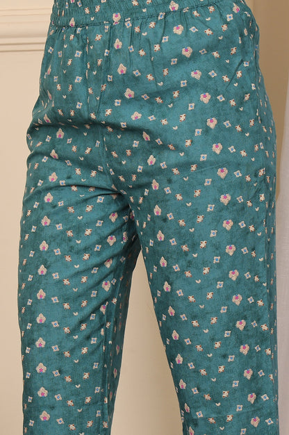 W for Woman Forest Green Geometric Printed Rayon Straight Kurta And Pants Co-Ord Set