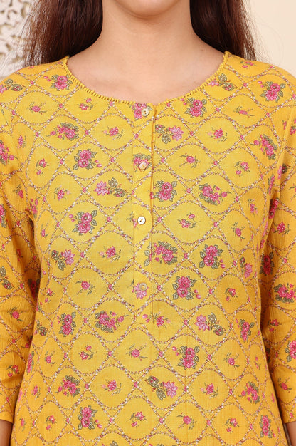 W for Woman Yellow Floral Printed Pure Cotton Kurta And Pants Co-Ord Set