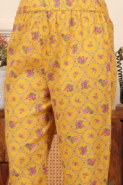 W for Woman Yellow Floral Printed Pure Cotton Kurta And Pants Co-Ord Set