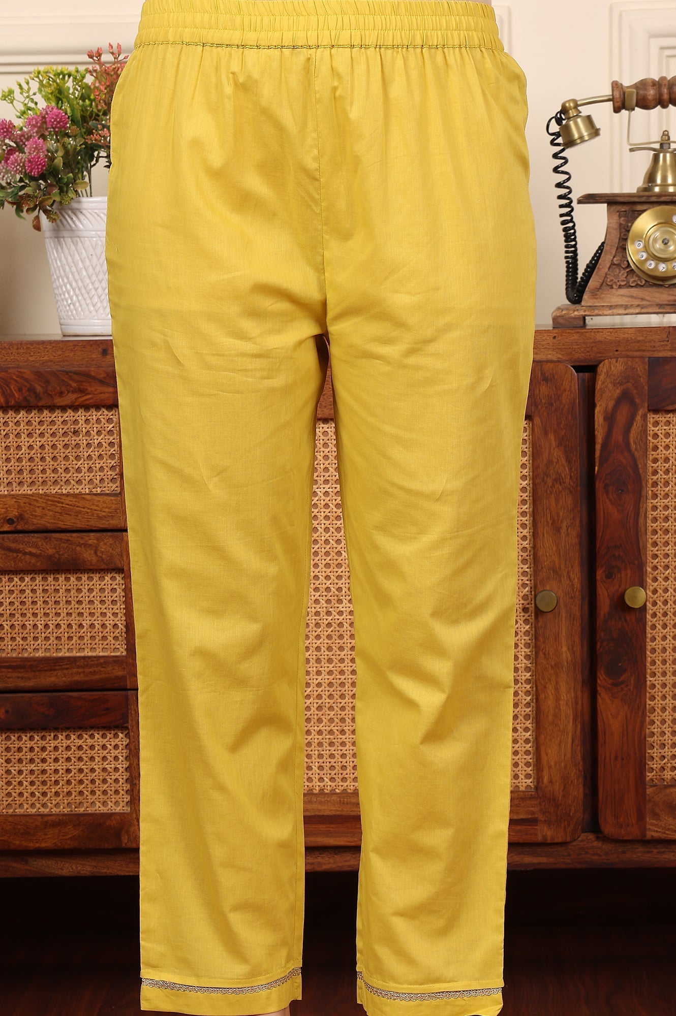 W for Woman Custard Yellow Floral Printed Embroidered A-Line Pure Cotton Kurta And Pants Co-Ord Set